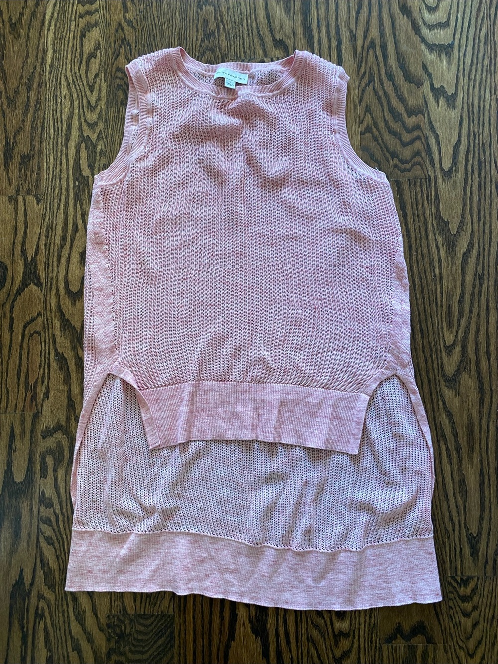 White + Warren Blush Pink Open-Weave Knit Shell